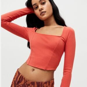 Urban Outfitters Meg Stretch Square Neck Top Large Orange